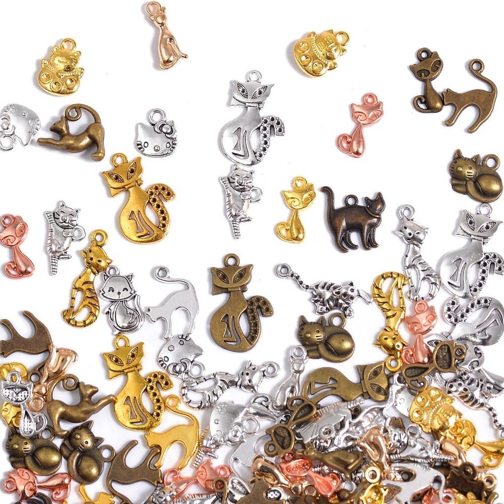 100g Metal Pendant Charms for Jewelry Making, Bulk Silver & Gold Plated Charms f